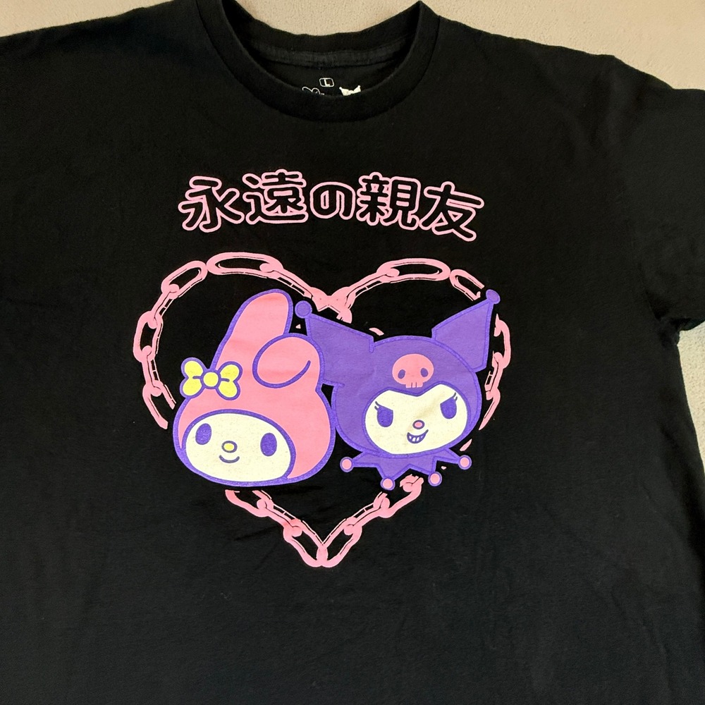 Sanrio My Melody Kuromi T-Shirt Womens Large Black Graphic Heart Chain Tee - Picture 7 of 8